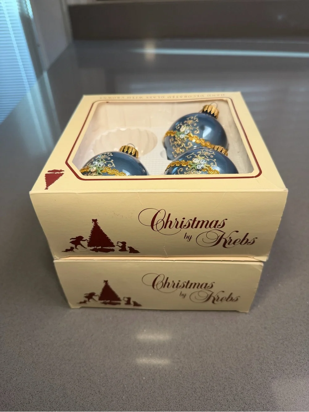 Hand-Decorated Blue Glass Holiday Ornaments - Set of 8